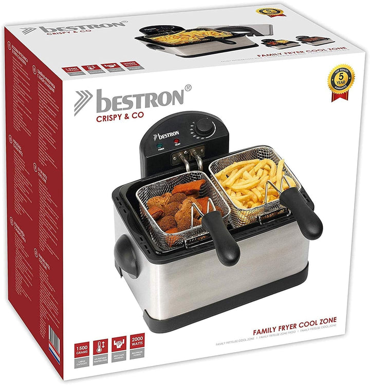 Friteuză cu ulei Bestron XL Cu 3 coșuri de prăjire, Inclusiv tehnologie cu zonă rece și recipient de ulei detașabil, 4 litri, 2000 W Electrocasnice Naty Shop