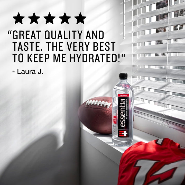 Essentia 1 Liter Bottled Water; 99.9% Pure, Infused with Electrolytes for a Smooth Taste, Ph 9.5 or Higher; Ionized Alkaline Water Apa USA Naty Shop