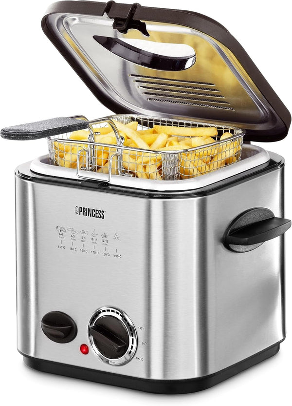 Princess 182611 Mini friteuză pentru fondue - Încălzire rapidă - Filtru de mirosuri - Capacitate de 1,2 litri, argintiu Electrocasnice Naty Shop Default Title