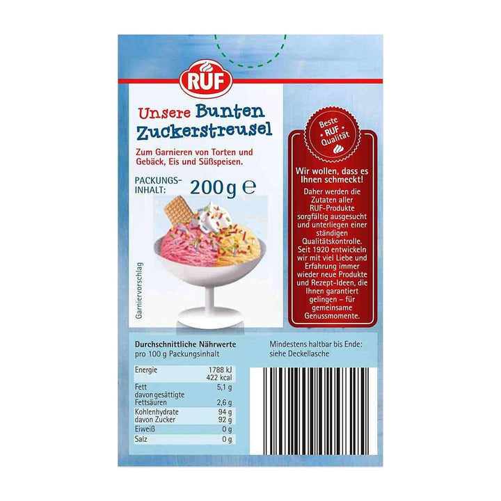 RUF, sprinkles din zahăr colorat în culorile curcubeului, 200 grame Sprinkles Naty Shop