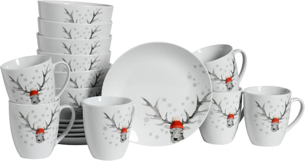Creatable, 21498, Serie Luna Hirsch, 18-Teiliges Geschirrset Für 6 Personen, Frühstücksset Aus Porzellan, Spülmaschinen- Und Mikrowellengeeignet, Qualitätsproduktion Seturi vesela masa Naty Shop Frühstücksset 18-Tlg