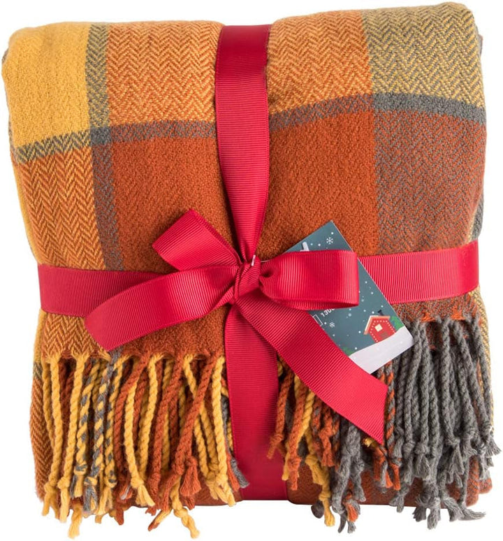G Lake Orange Plaid Blanket Throw Acrylic Soft Reversible Coloured Fringed Bedspread Gift For Christmas Decorations 127 Cm W X 170.2 Cm L-Pumpkin Orange Paturi si Cuverturi G Lake Culoarea dovleacului 50 In X 67 In