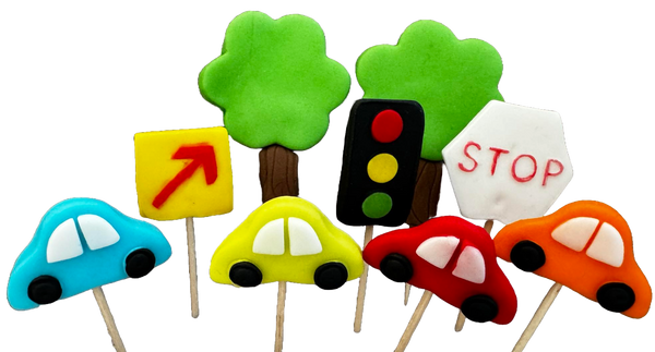 Set 9 decoratiuni comestibile din zahar, Masinute Decoratiuni din Pasta de Zahar Naty Shop