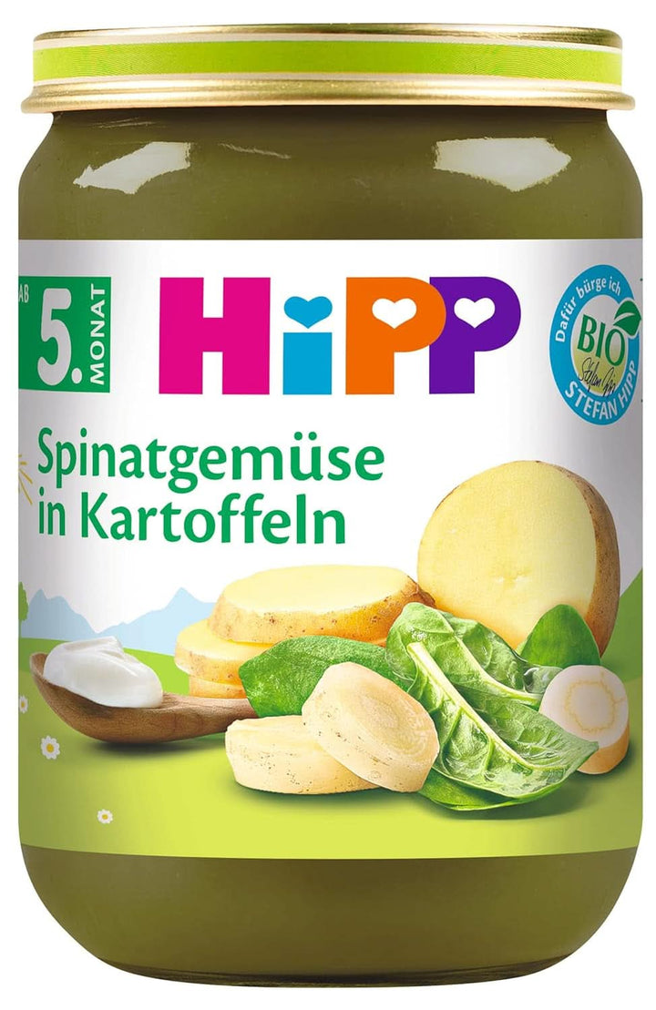 Hipp Organic Vegetables, piure din legume, pachet de 6 x 125 grame sau 6 x 190 grame Mama si Copilul Naty Shop 6 x 190 grame Spanac si Cartofi