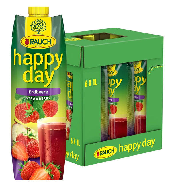 Rauch Happy Day Strawberry | Aromă intensă de căpșuni | Rafinat cu mere și lămâie | 6X 1 litru, Tetra Prisma Bauturi fara alcool Naty Shop