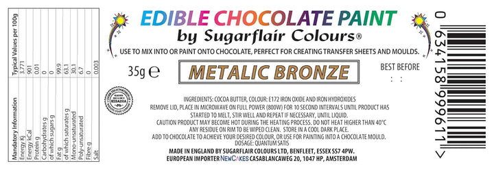 Sugarflair Metallic Bronze, unt de cacao colorat pentru vopsirea directă a ciocolatei, 35 grame Coloranti Alimentari Naty Shop