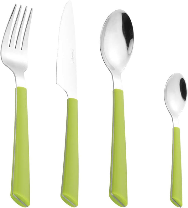 Tacâmuri JANE, oțel inoxidabil lustruit 18/0, mânere din plastic verde, 24 bucati Bucatarie Naty Shop
