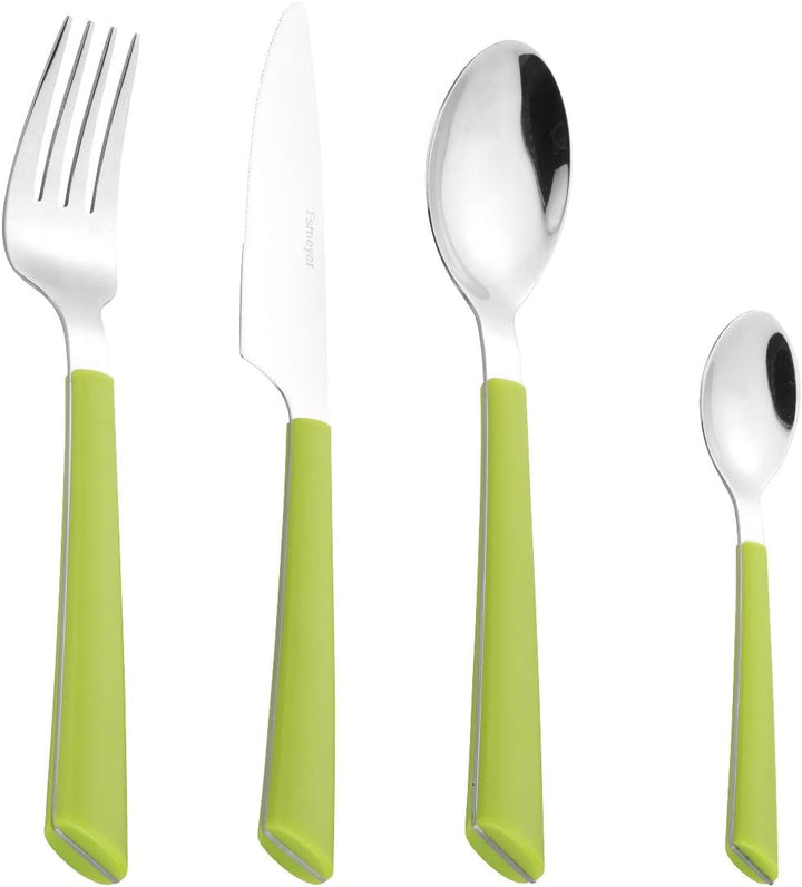 Tacâmuri JANE, oțel inoxidabil lustruit 18/0, mânere din plastic verde, 24 bucati Bucatarie Naty Shop