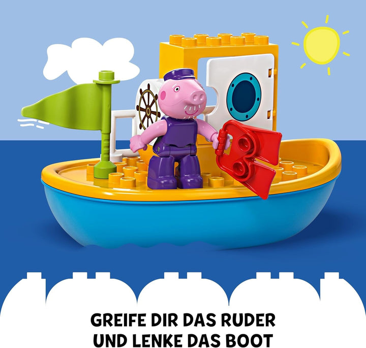 LEGO DUPLO Peppa's Boat Trip: Set de joacă cu barcă de jucărie pentru a construi și reconstrui cu 2 figuri, jucărie creativă, idee de cadou pentru copii de la 2 ani, băieți și fete 10432 Seturi de constructie Besuche den LEGO-Store