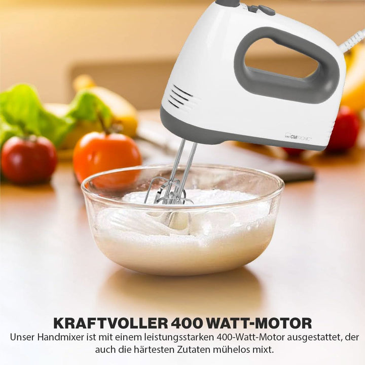 Clatronic Mixer | Kraftvoller 400 Watt-Motor | Handmixer | Turbostufe & 5 Geschwindigkeitsstufen | Handrührgerät | Spülmaschinengeeignete Edelstahlquirle Und -Knethaken | HM 3775 Bucatarie Naty Shop