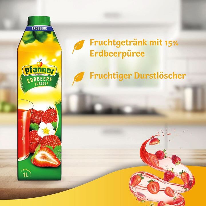 Pfanner Nectar de fructe cu căpșuni (8 X 1 litru) - 30 % conținut de fructe - băutură de căpșuni Naty Shop