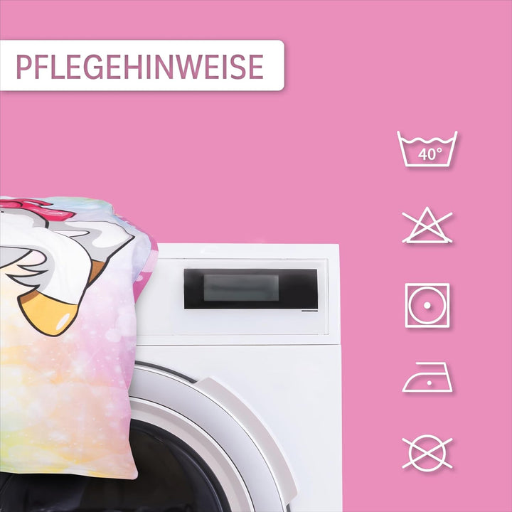 Lenjerie de pat pentru fetite, Unicorn, 100 x 135 cm si 40 x 60 cm, bumbac Lenjerie de pat - copii Naty Shop