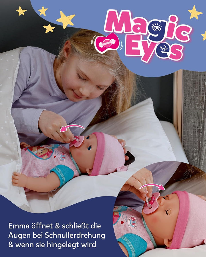 BABY Born Emma - Păpușă de 43 cm înălțime - 10 funcții Inclusiv accesorii și rochiță - Funcționează complet fără baterii - Potrivit pentru copii cu vârsta de 3 ani și peste Papusi Naty Shop