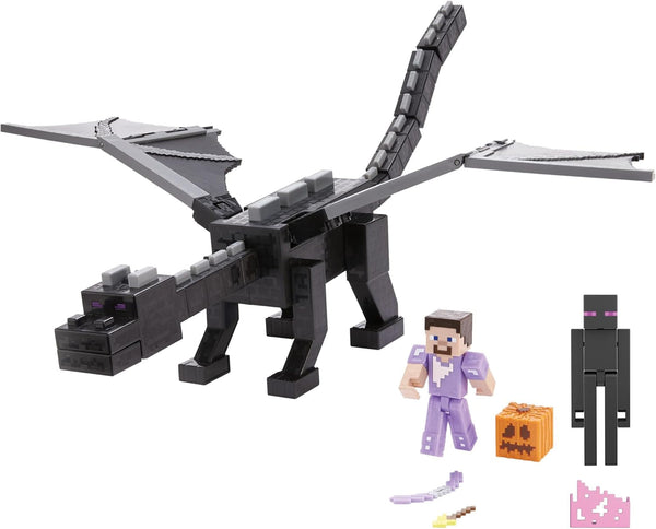 Mattel Minecraft Ender Dragon Action Figure Set, lumini, zgomot și ceață cu Steve și Enderman, True To Scale la aproximativ 8 cm înălțime Figuri HTN25 Action figures Naty Shop Titlu implicit