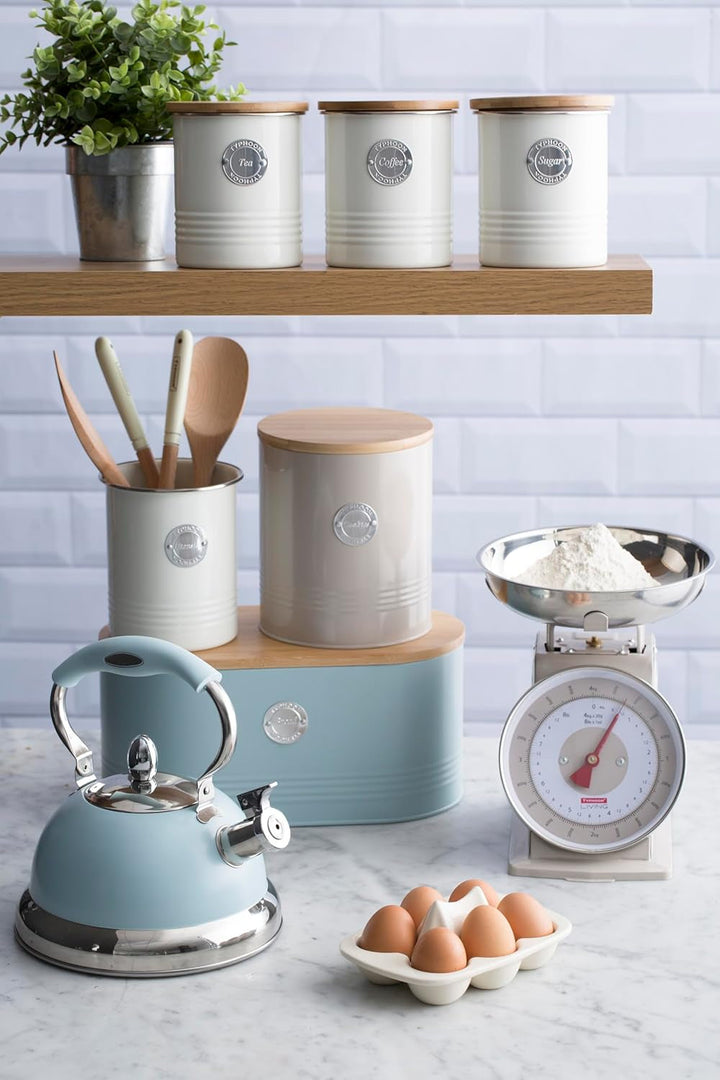 LIVING collection, bol de zahăr cu capac | cremă pastel | cutie de depozitare 1 L bucătărie pentru zahăr | recipient din oțel pentru zahăr cu capac | borcane de depozitare etanșe din bambus cu capac Cutii depozitare alimente Naty Shop