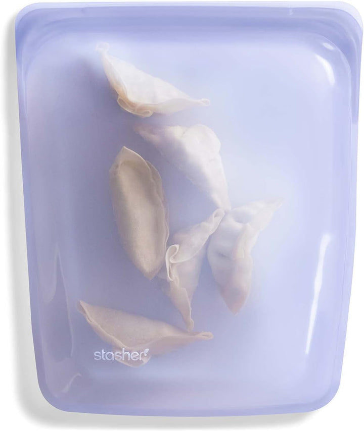 Stasher Bag Premium silicon sac reutilizabil pentru alimente, jumătate de galon, albastru, durabil, cuptor, mașină de spălat vase și congelator sigur, ecologic, sac de prânz, pentru prepararea alimentelor, 1893ml Cutii depozitare alimente Naty Shop Lavanda