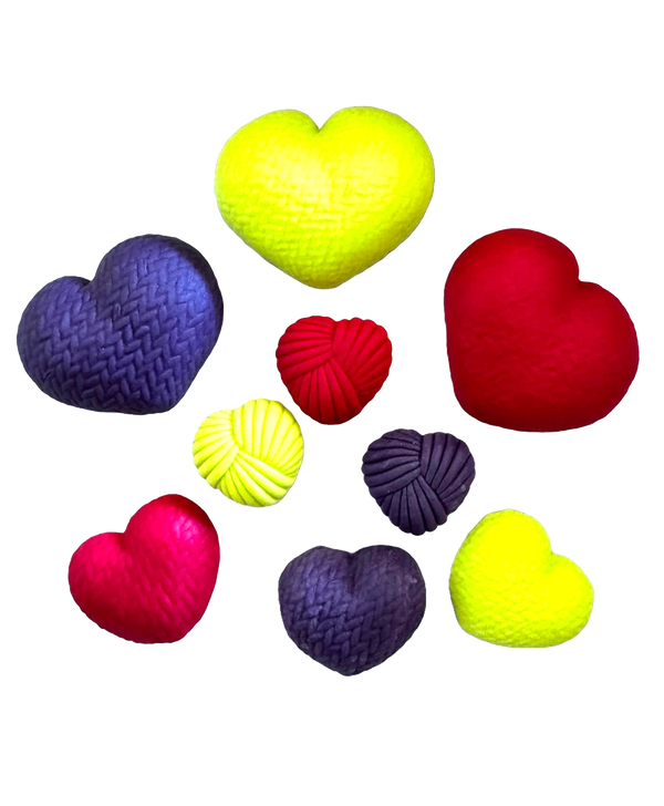 Set 9 decoratiuni comestibile din zahar, Inimi crosetate Decoratiuni din Pasta de Zahar Naty Shop