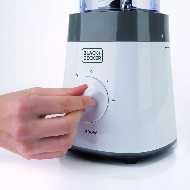 BLACK+DECKER Standmixer | 500W | 2 Geschwindigkeiten | Pulse-Funktion | Glaskrug | 1,5L | Edelstahlmesser Mit 4 Klingen | Herausnehmbar Und Leicht Zu Reinigen | Weiß Und Grau Bucatarie Naty Shop