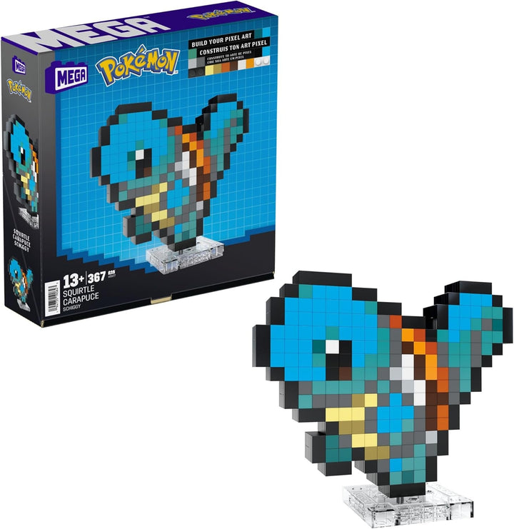 MEGA Pokémon Glumanda - Figură construibilă în aspect retro, Pixel Art, Inclusiv bază pentru montare pe perete, Pentru constructori și colecționari adulți, HTH76 Action figures Naty Shop Schiggy