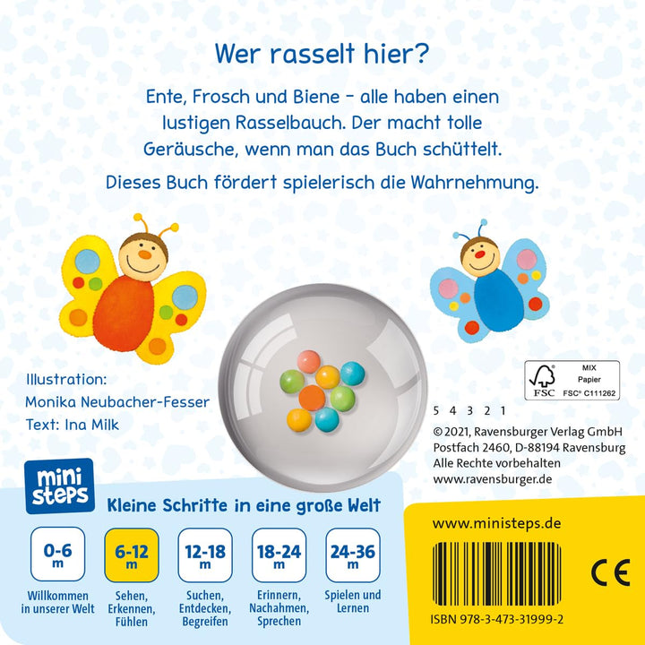 Animalele mele colorate cu clopoței Ri-Ra - carte cu clopoței pentru copii de la 6 luni, carte pentru copii, carte de joacă: de la 6 luni Jucarii Bebe Naty Shop
