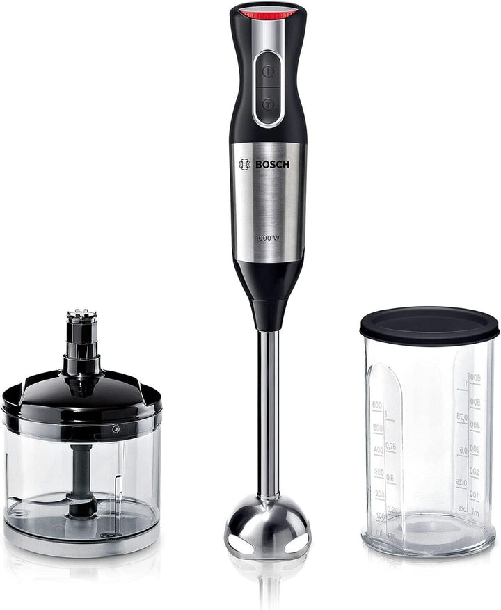 Bosch Stabmixer Ergomaster Serie 6 MSM6M623, 10 Jahre Motorgarantie, Edelstahl-Klingen, Verschleiãÿfreie Keramik-Kupplung, Luftkühlung, Zerkleinerer, Kartoffelstampfer, Schneebesen, 1000 W, Edelstahl Bucatarie Naty Shop 2-In-1, Ergomixx Style
