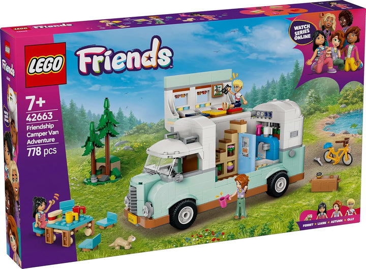 LEGO Friends Caravan, Set de construcție pentru jocuri de rol cu o rulotă de jucărie, Cadou pentru fete cu vârsta de peste 7 ani, Set de joacă creativ cu 3 minifigurine și figurină de animal dihor 42663 Seturi de constructie Besuche den LEGO-Store