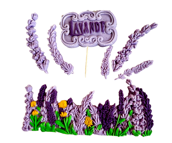 Set 7 decoratiuni comestibile din pasta de zahar, Lavanda Decoratiuni din Pasta de Zahar Naty Shop