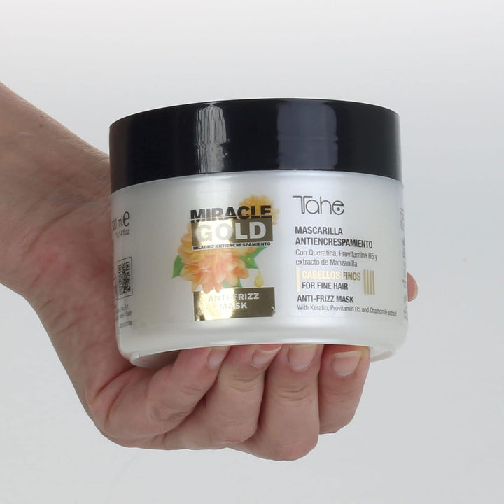 Mască anti-frizz Miracle Gold pentru păr fin cu keratină, provitamina B5 și extract de mușețel, 300 ml Masca de par Naty Shop