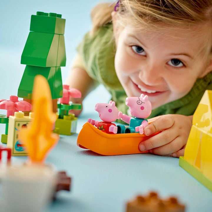 LEGO DUPLO Peppa Wutz Camping Trip - jucărie educativă pentru băieți și fete de la 2 ani - include cort, canoe, foc de tabără și 2 minifigurine - jucărie pentru activități motorii, sortare după culoare 10452 Seturi de constructie Besuche den LEGO-Store