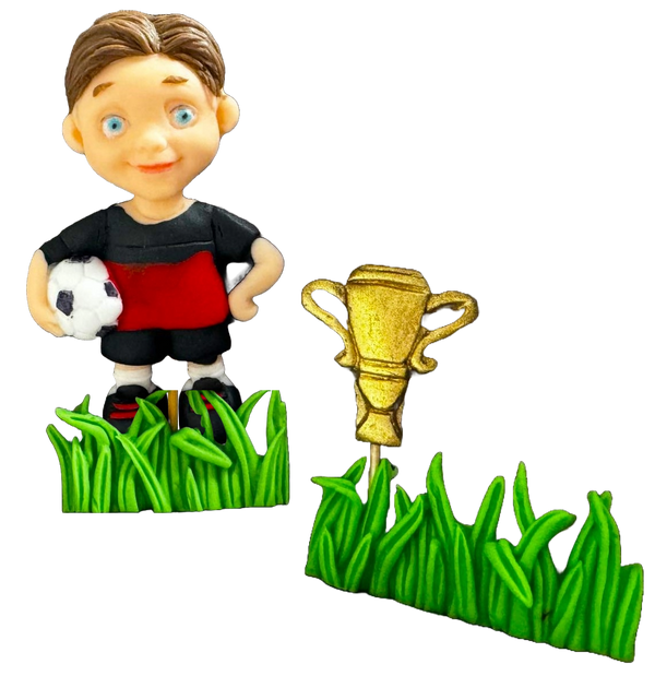 Set 4 decoratiuni comestibile din zahar, Fotbalist Decoratiuni din Pasta de Zahar Naty Shop