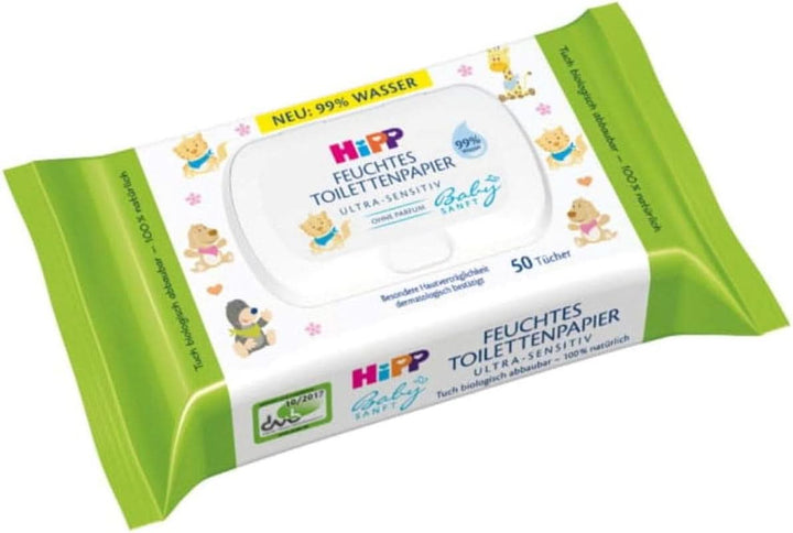 Hipp Babysanft Feuchtes Kinder Toilettenpapier, 6Er Pack (6 X 50 Stück) Naty Shop