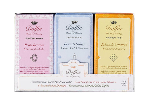 Batoane de ciocolată Dolfin Sweet And Salty - 6 batoane asortate de ciocolată neagră și cu lapte, 180 grame Bomboane de Ciocolata Naty Shop 180 grame