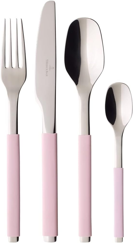 Villeroy And Boch - S+ Taupe, set de tacâmuri din oțel inoxidabil de înaltă calitate cu mâner din silicon Naty Shop Roz 24 tacamuri