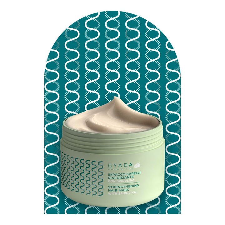 GYADA COSMETICS, Pachet de întărire a părului cu spirulină, hrănitoare, împotriva căderii părului, funcționează sfaturi duble, 250 ml + pieptene din lemn de fag, ideal pentru descurcarea tuturor tipurilor de păr Masca de par Naty Shop