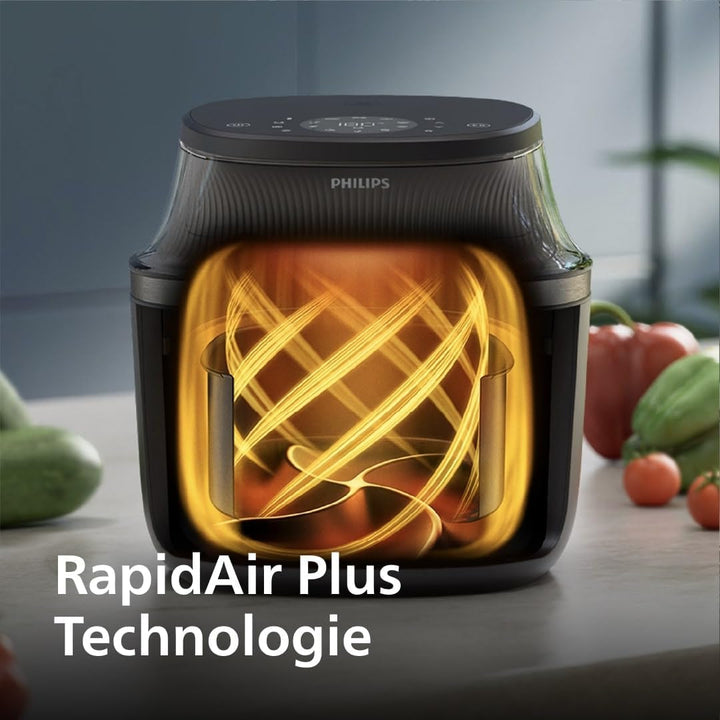 Philips Airfryer 3000 Series 6.2L, Fereastră de gătit, 16 funcții de gătit în 1, Tehnologie Rapidair plus, Eliminarea grăsimilor, Aplicație de rețete Homeid Electrocasnice Naty Shop