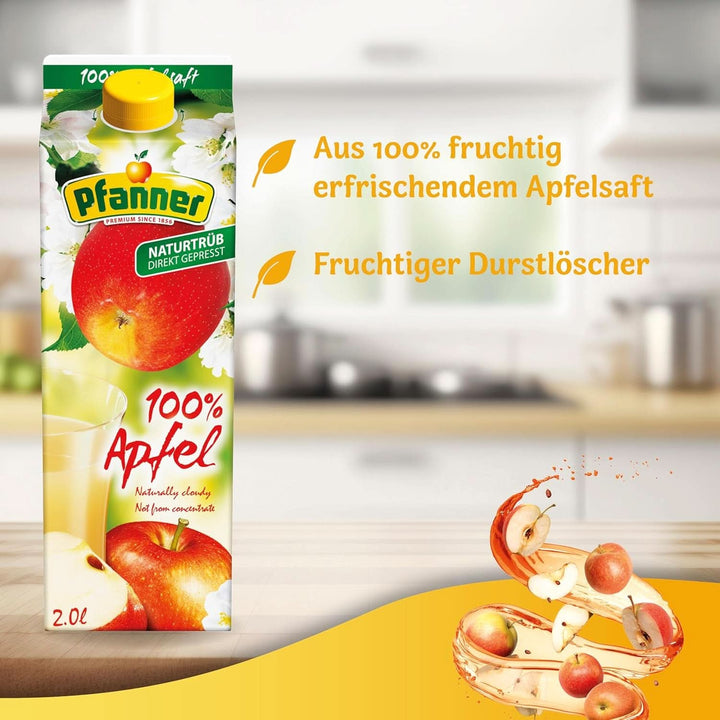 Pfanner 100% suc de mere tulbure natural (1 x 2 litri) - Mere presate direct - Suc de fructe fără adaos de zahăr Bauturi fara alcool Naty Shop