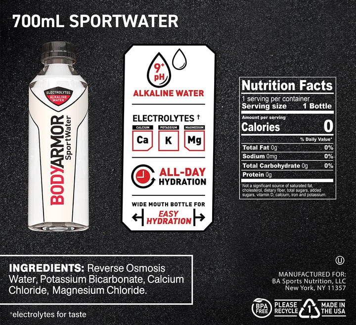 Sportwater Alkaline Water, Superior Hydration, High Alkaline Water Ph 9+, Electrolytes, Perfect for Your Active Lifestyle, 700Ml (Pack of 24) Apa USA Naty Shop