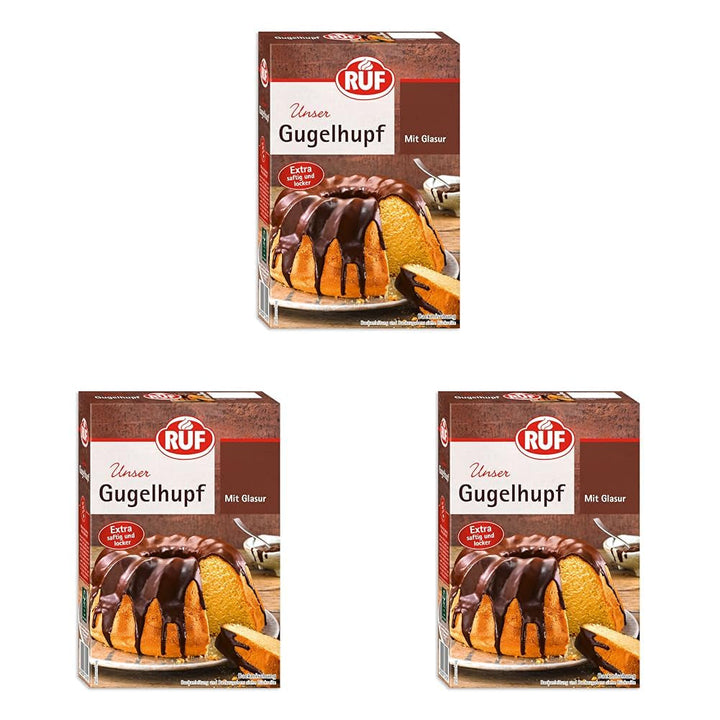 RUF Biskuit Teig, Backmischung Für Einen Saftigen Biskuitteig, Gelingsicher Und Schnell Zubereitet, Zur Herstellung Von Biskuitrollen, Biskuitkuchen Oder Tortenboden, 1 X 250G Naty Shop 550 G (3Er Pack) Gugelhupf