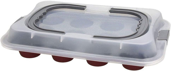 Tavă de copt Sweet Cherry, pentru 12 brioșe, cu capac, oțel din plastic, roșu cireș Matrite si tavi pentru copt Naty Shop