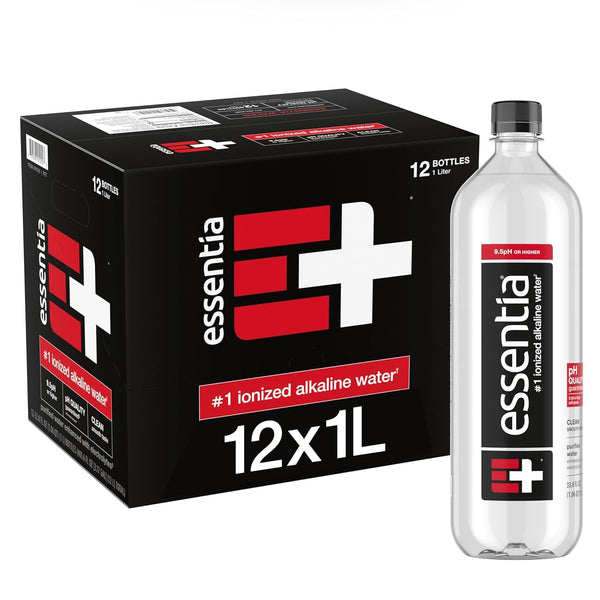 Essentia Water Bottled, Ionized Alkaline Water:99.9% Pure, Infused with Electrolytes, 9.5 Ph or Higher with a Clean, Smooth Taste, 1 Litre (Pack of 12) Apa USA Naty Shop Default Title