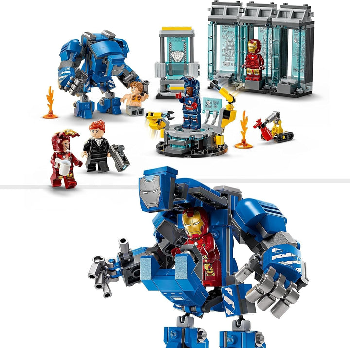 LEGO Marvel Laboratorul lui Iron Man: Sala armurii - jucărie de supererou cu o figură Mech, 5 minifigurine, inclusiv Aldrich Killian - cadou Avengers pentru băieți și fete cu vârsta de 8+ 76315 Seturi de constructie Besuche den LEGO-Store