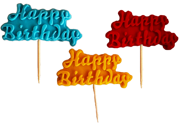 Set 3 decoratiuni comestibile din pasta de zahar, Happy Birthday Decoratiuni din Pasta de Zahar Naty Shop