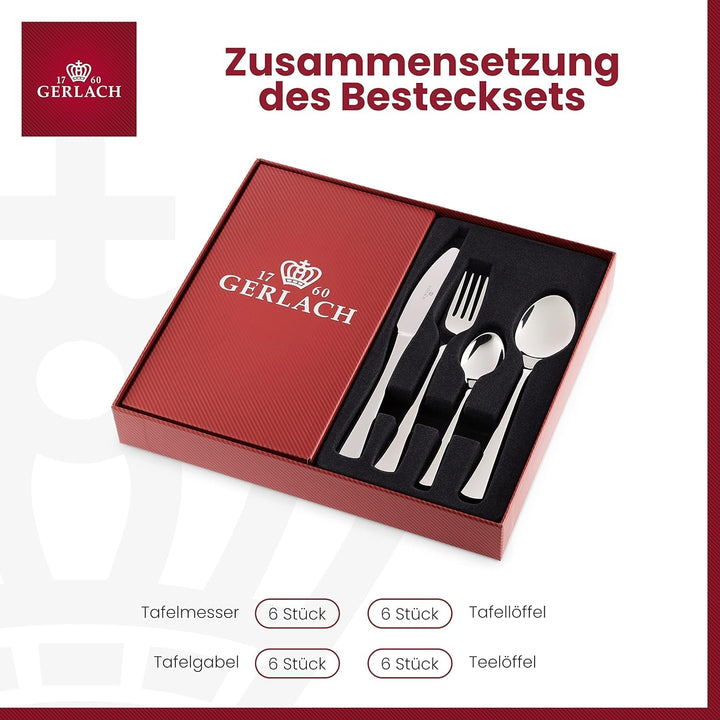 Gerlach 1760 Tunea Set, Tacâmuri din oțel inoxidabil, 24 buc, 6 persoane Bucatarie Naty Shop