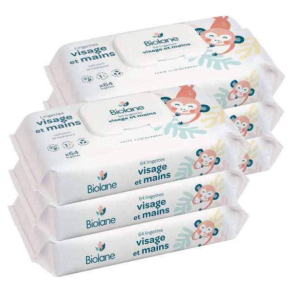 BIOLANE - Servetele pentru bebelusi pentru fata si maini - Hipoalergenice - Pentru pielea sensibila Servetele Umede Bebelusi Naty Shop 384 bucăți (6 pachete)