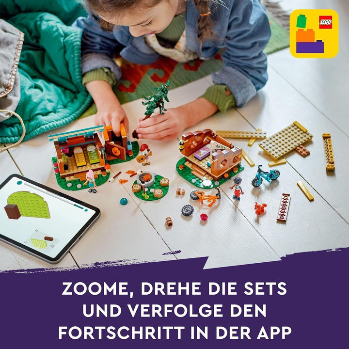 LEGO Friends Cosy Huts At Adventure Camp, Playset pentru jocuri de rol în aer liber, jucărie pentru copii pentru fete și băieți de la 7 ani cu 3 figurine și vulpe, jucărie de camping 42624 Seturi de constructie Besuche den LEGO-Store