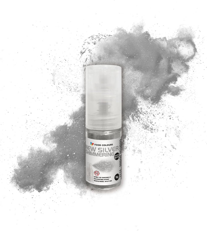 Essbares Glitzer Spray NEW SILVER 5G Lebensmittelfarbe in Einer Pumpe Lebensmittelfarbpulver Mit Metalleffekt Glitter-Farbstoff Dekoration Für Kuchen Cremes Zuckermassen Torten Getränke Coloranti Alimentari Naty Shop Dark Silver