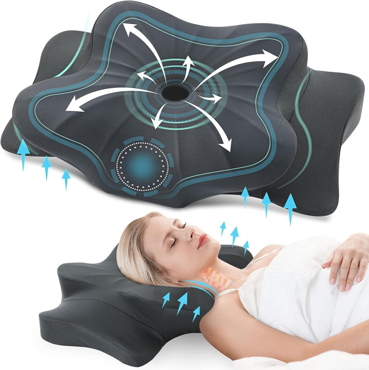 Pernă din spumă de memorie DONAMA Pernă ergonomică pentru gât Pernă pentru cap Pernă pentru dormit lateral Pernă pentru dormit lateral, spate și stomac Perne ortopedice cervicale Naty Shop Gri închis 70 X 42 X 14 Cm