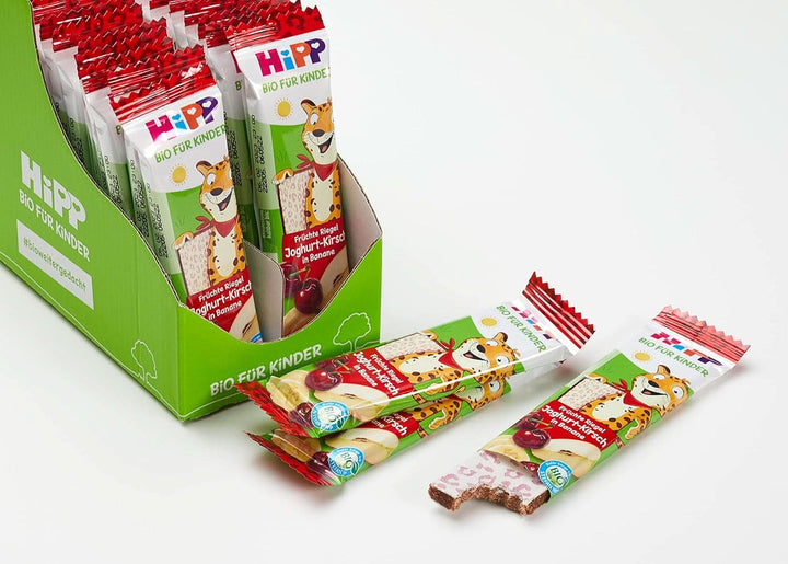 Baton organic Hipp Fruit-Friend Leopard, iaurt-cireșe în piure de banane, 22 x 23g Mama si Copilul Naty Shop