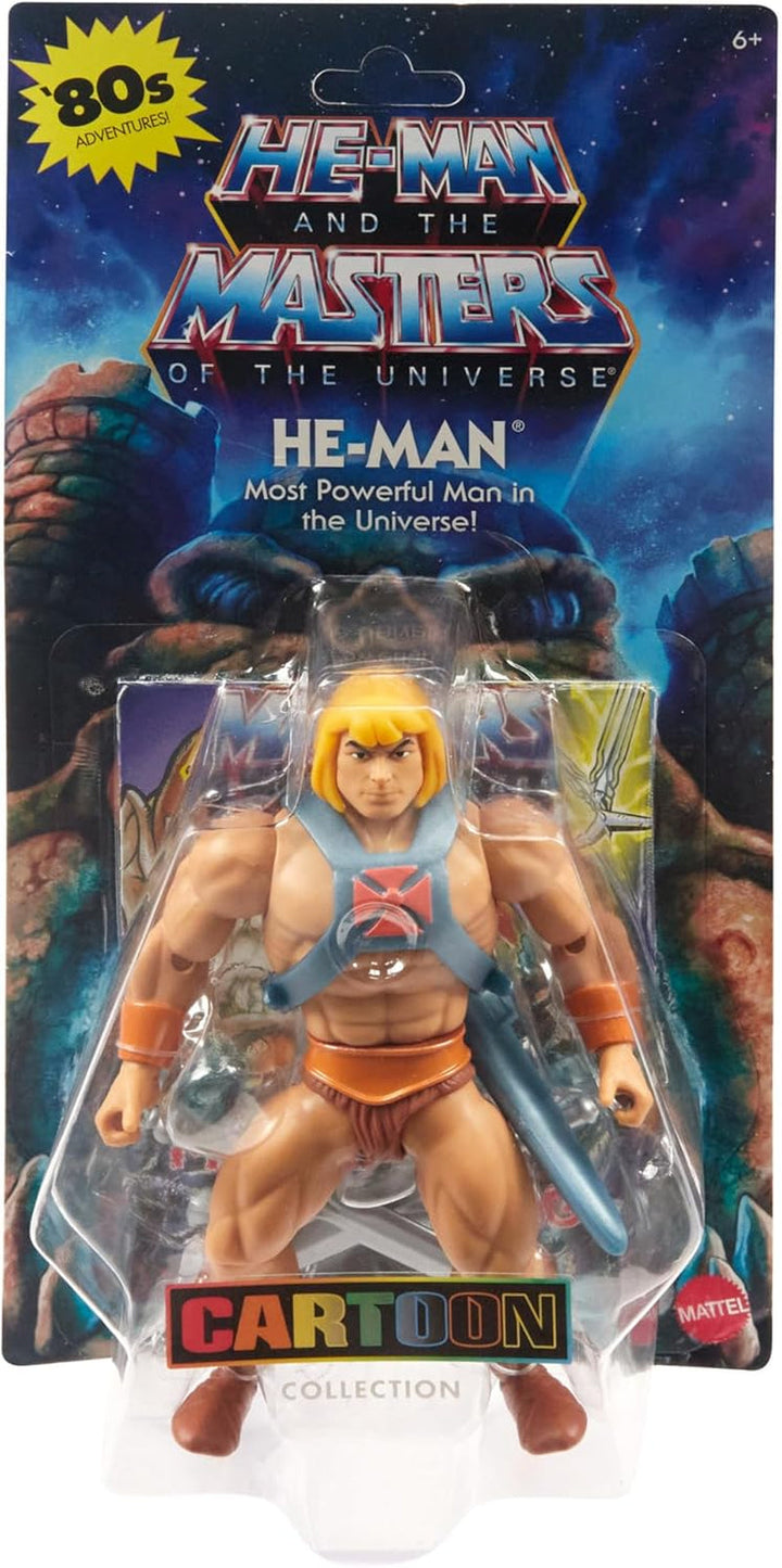 Jucărie Masters of the Universe Origins, He-Man figurină de acțiune din colecția de desene animate, la scară reală, aprox. 14 cm înălțime, erou cu armură, 2 săbii și mini benzi desenate, HYD17 Action figures Naty Shop