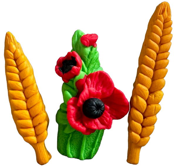 Set 3 decoratiuni comestibile din pasta de zahar, Vara, grâu si maci Decoratiuni din Pasta de Zahar Naty Shop